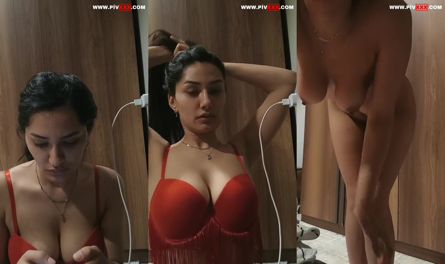 Esmer yayıncı kadın soyundu, kamera karşısında dans etmeye başladı. İfşa Videoları