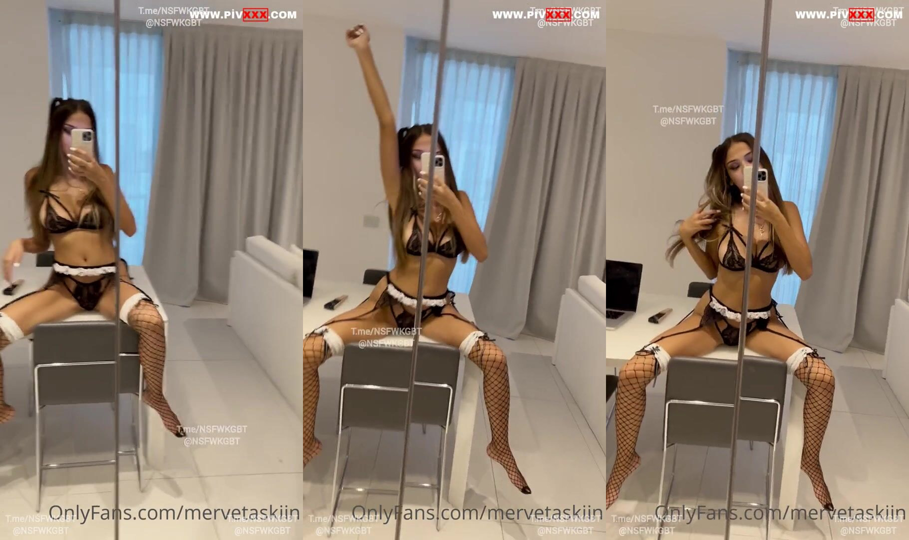 Merve taşkın onlyfans fileli çorapları dantelli i̇ç çamaşırıyla ayna karşısında azdırıyor İfşa Videoları