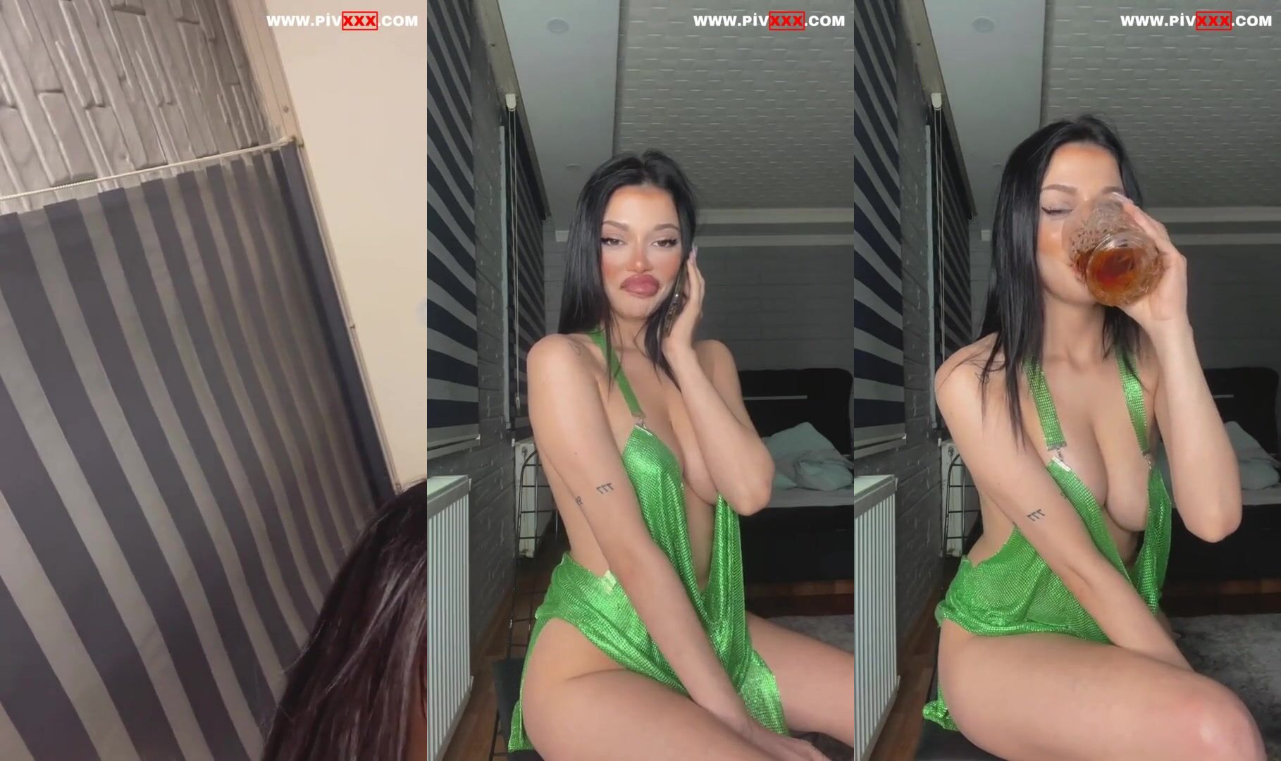 Cerhawk yeşil elbisesiyle poz verip konuşuyor İfşa Videoları