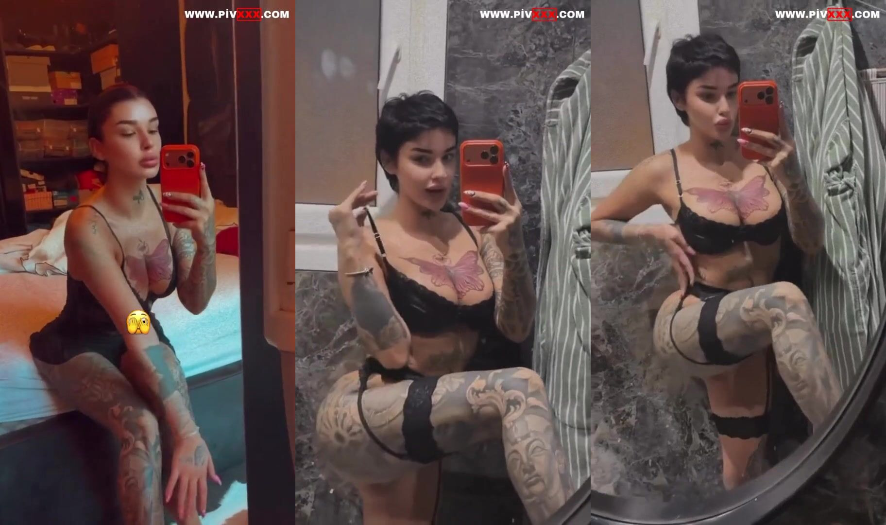 Dövmeli hilal çelik aynada seksi pozlar verip bacak arasını okşuyor İfşa Videoları