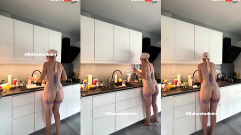 Cigdem Yilmaz Aktas Mutfakta Seksi İç Çamaşırıyla Lavabo Başında Poz Veriyor Cigdemle Hayat