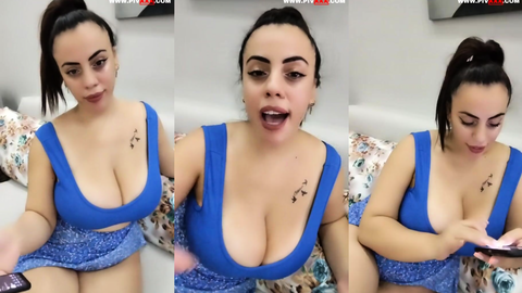 Asil hatun mavi elbisesiyle göğüslerini sergiliyor
