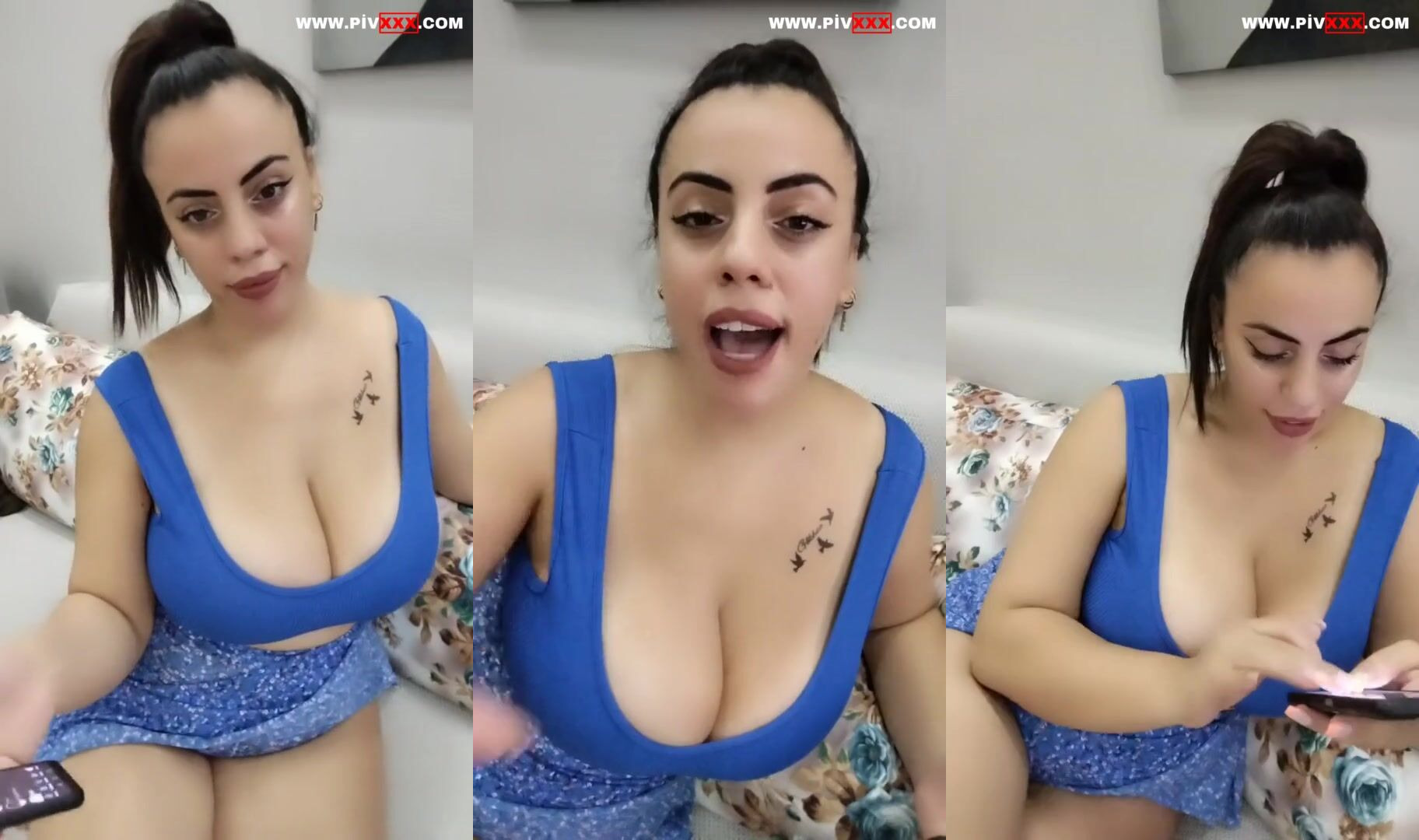 Asil hatun mavi elbisesiyle göğüslerini sergiliyor İfşa Videoları