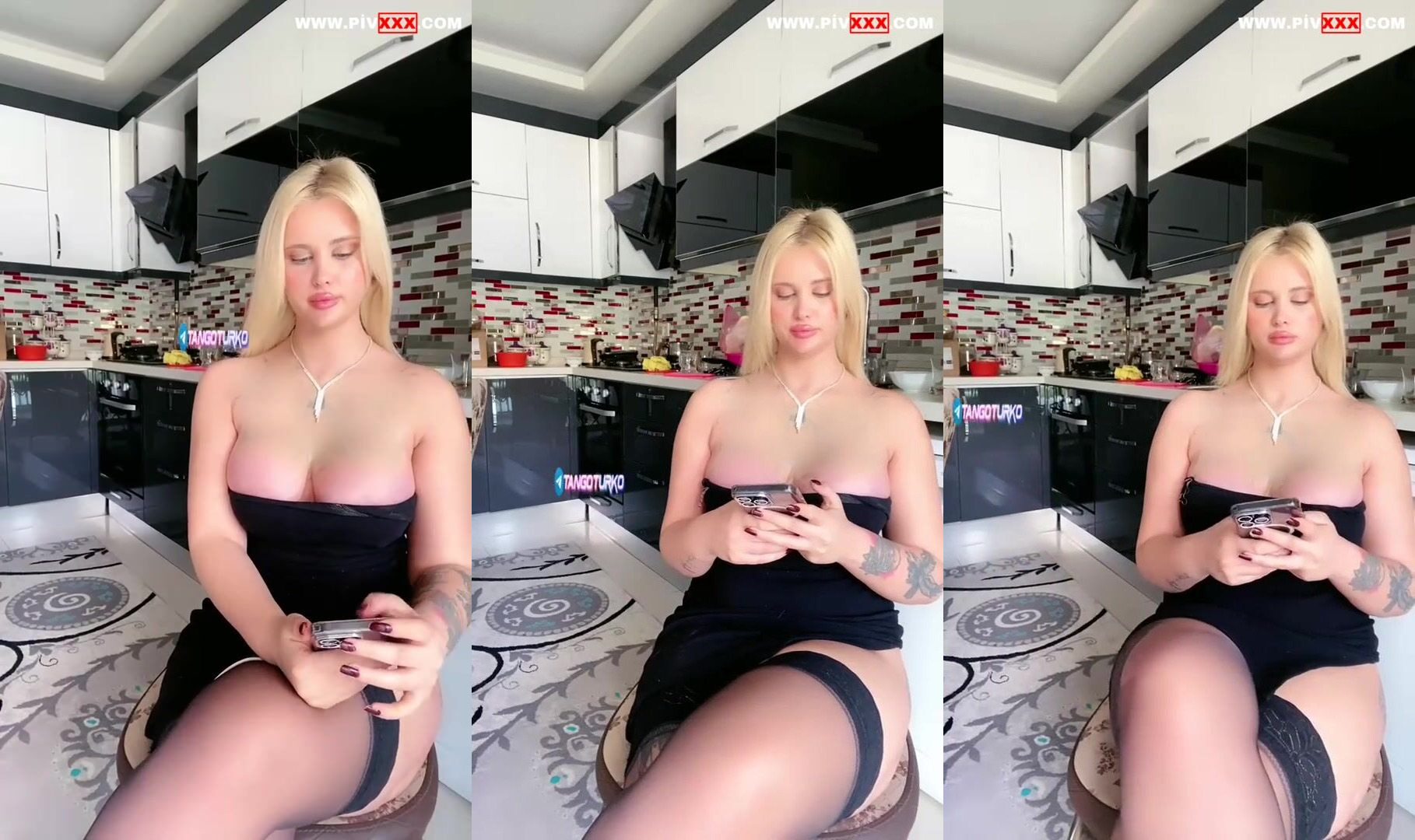 Hermes mutfakta göğüslerini sergiliyor, telefonla oynuyor İfşa Videoları