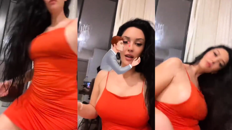 Zemheri Tango kırmızı elbisede saçını savurup poz veriyor