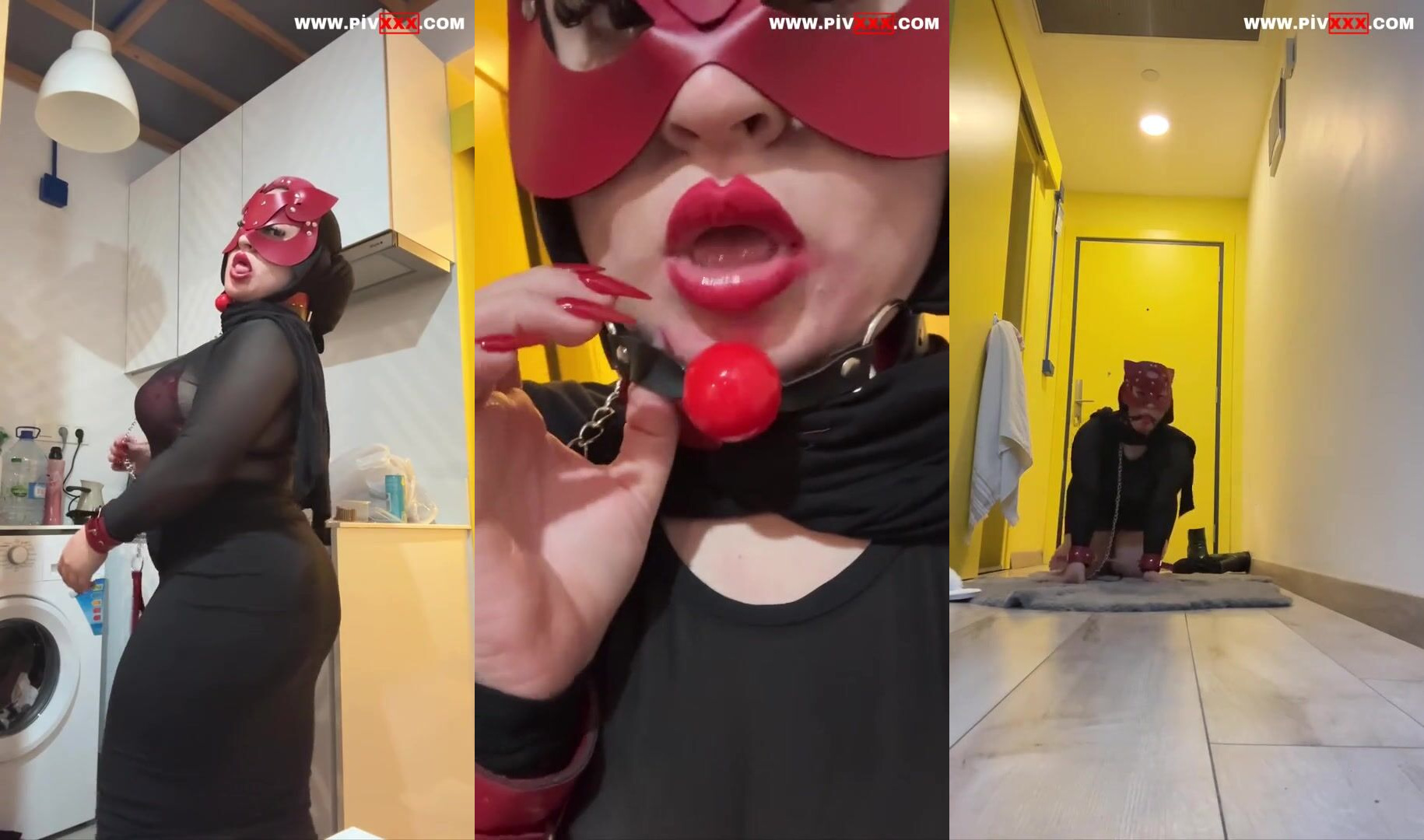 Hazal kılınç kelepçeli kedi maskesiyle yerde sürünüp götünü açıyor İfşa Videoları