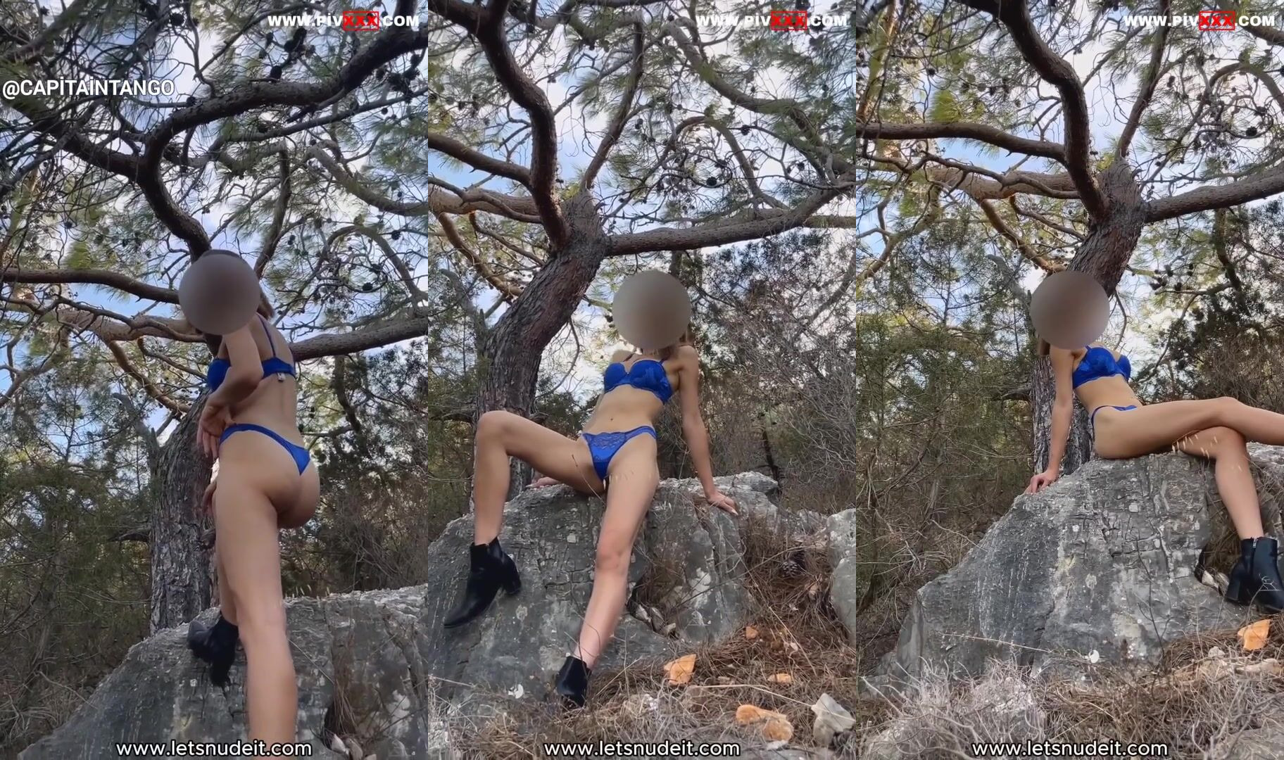 Letsnudeit hatunu ormanda mavi tangasıyla amını sergiliyor İfşa Videoları