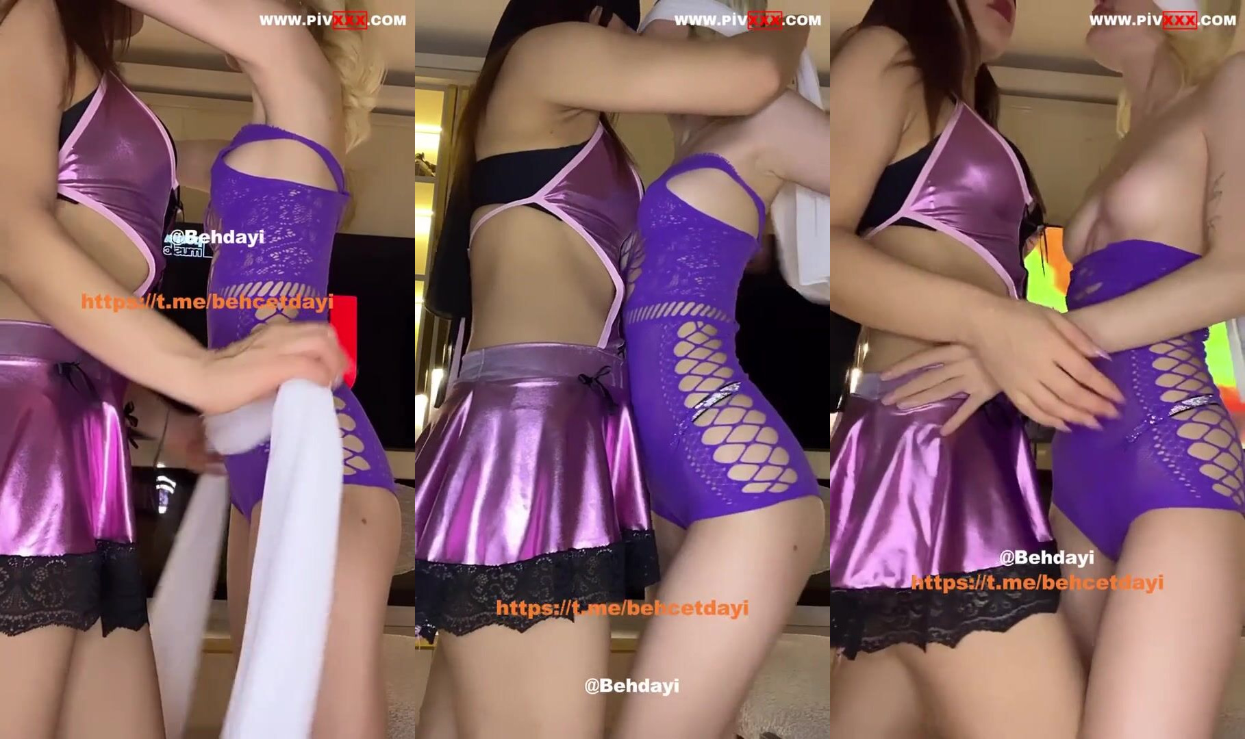 Tango arden ve esmer hatun mor kıyafetlerle birbirini yalıyor İfşa Videoları