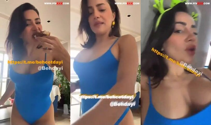Serpil cansız mavi bodysuitte kek yiyip içki içerek şov yapıyor İfşa Videoları
