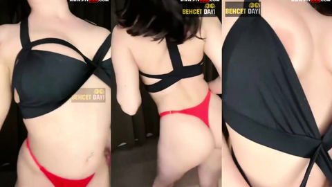 Serpil Cansız kırmızı tangasıyla poposunu sallıyor