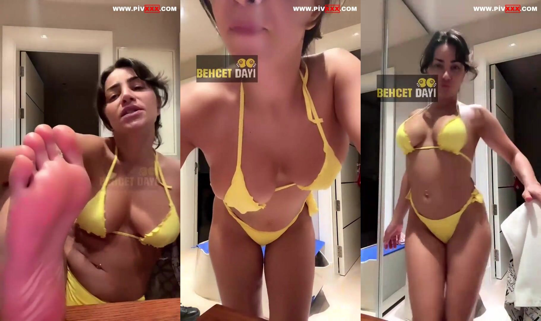 Serpil cansız sarı bikinisiyle banyoda kıvırtıyor, götünü sallıyor İfşa Videoları