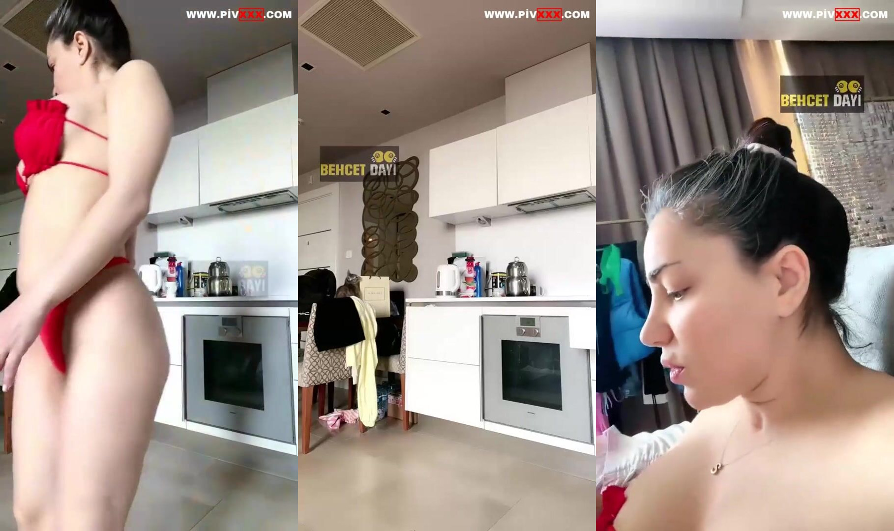 Serpil cansız mutfakta kırmızı bikiniyle götünü gösteriyor İfşa Videoları