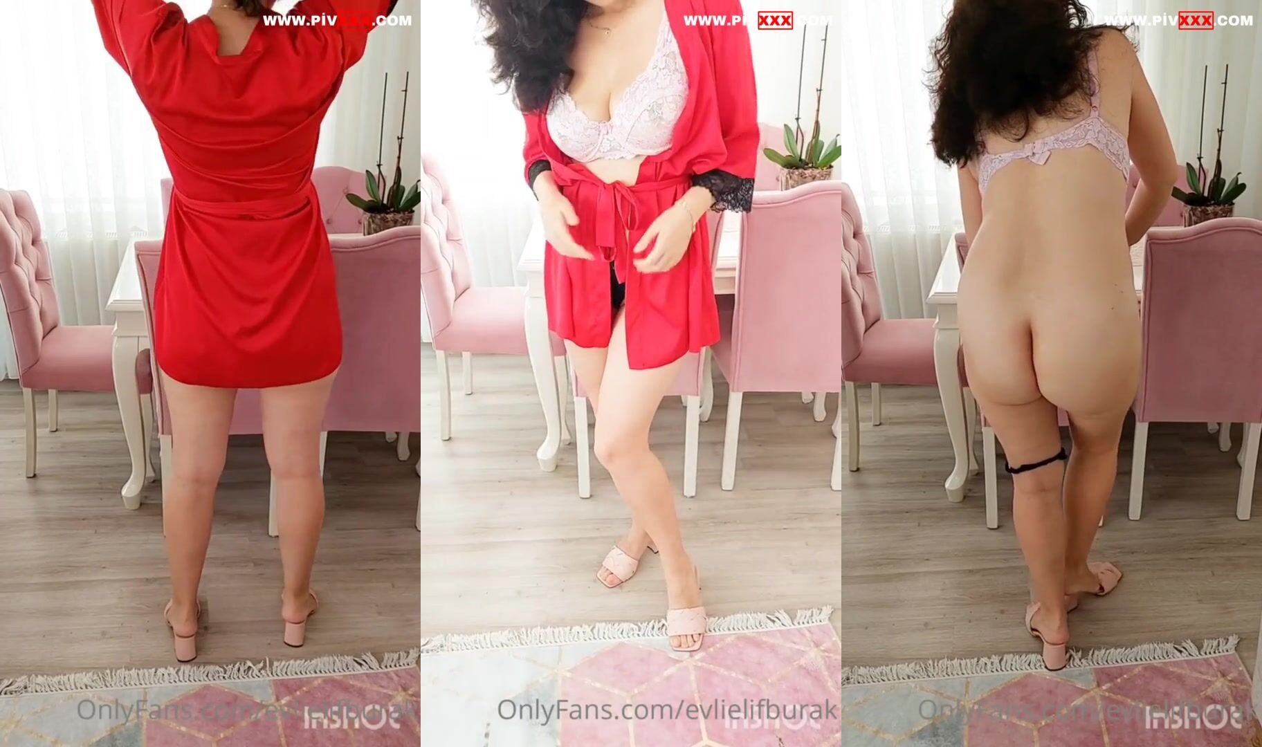 Evli çift kırmızı robeyle soyunup götünü ve memelerini açtı İfşa Videoları