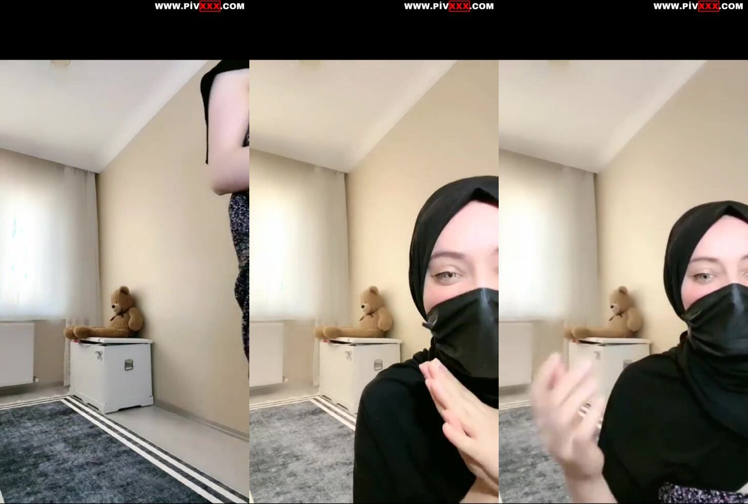 Türbanlı boncuk canlıda eteğini kaldırıp memesini gösteriyor