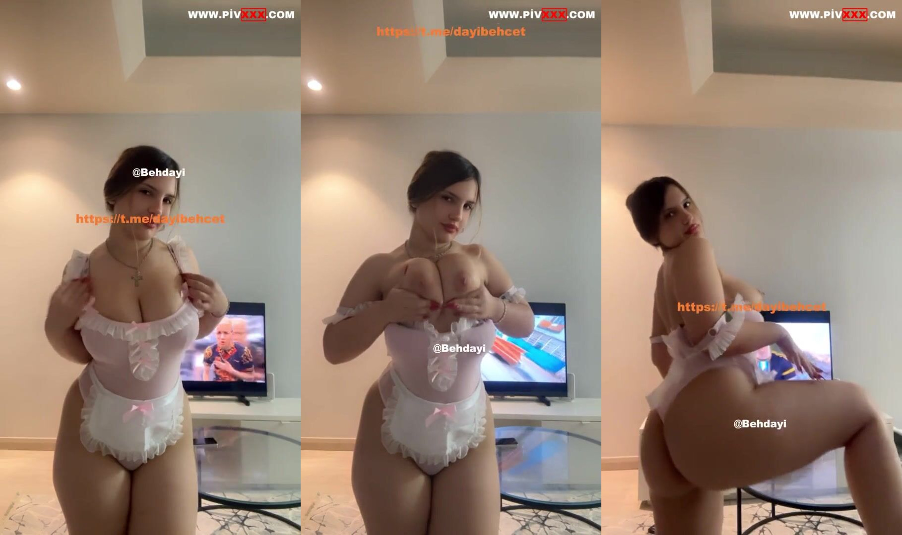 Tusem tango hizmetçi kostümde memelerini açıp okşuyor İfşa Videoları