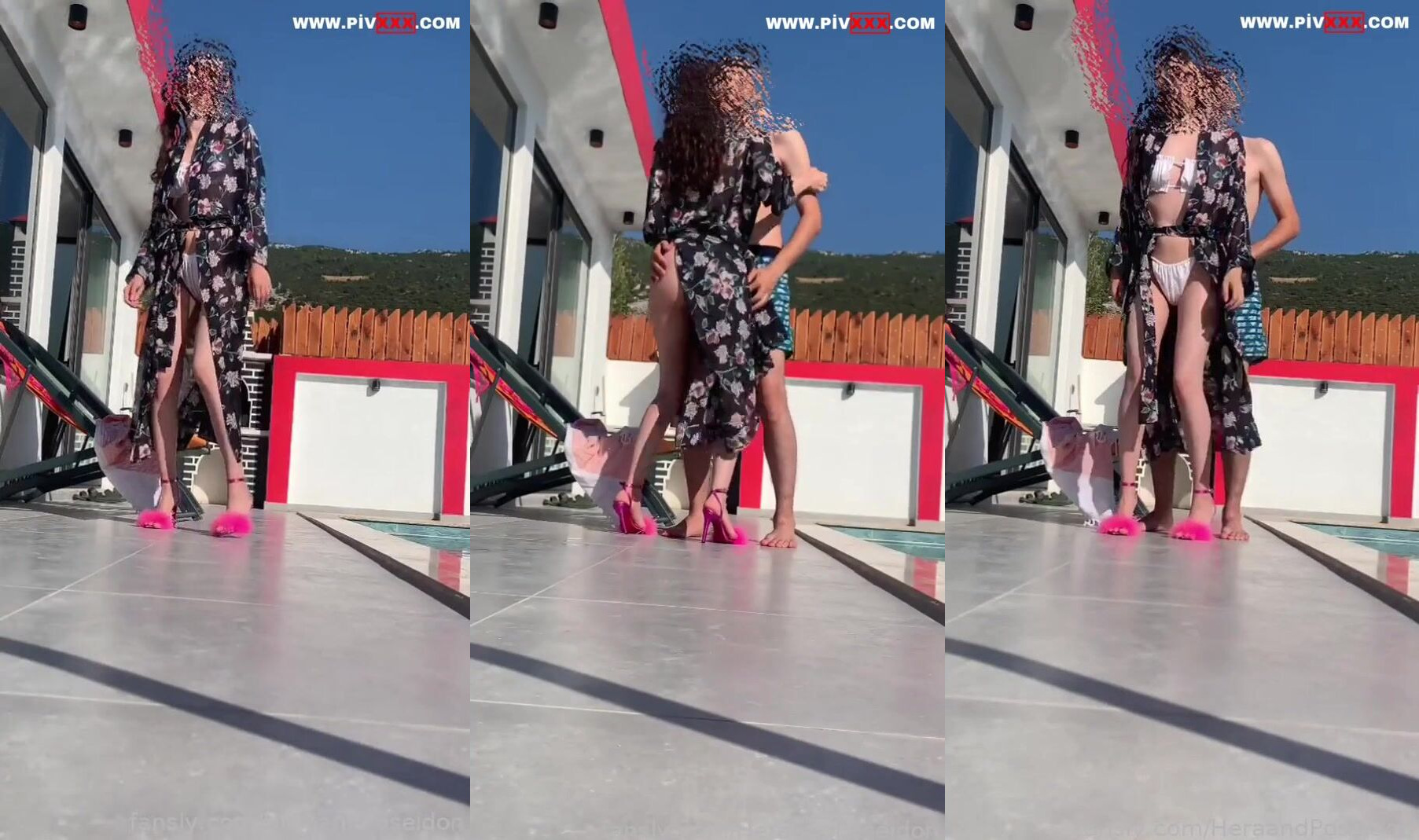Heraandposeidon havuz kenarında elbisesini açıp iç çamaşırını gösterdi erkekle sarıldı İfşa Videoları