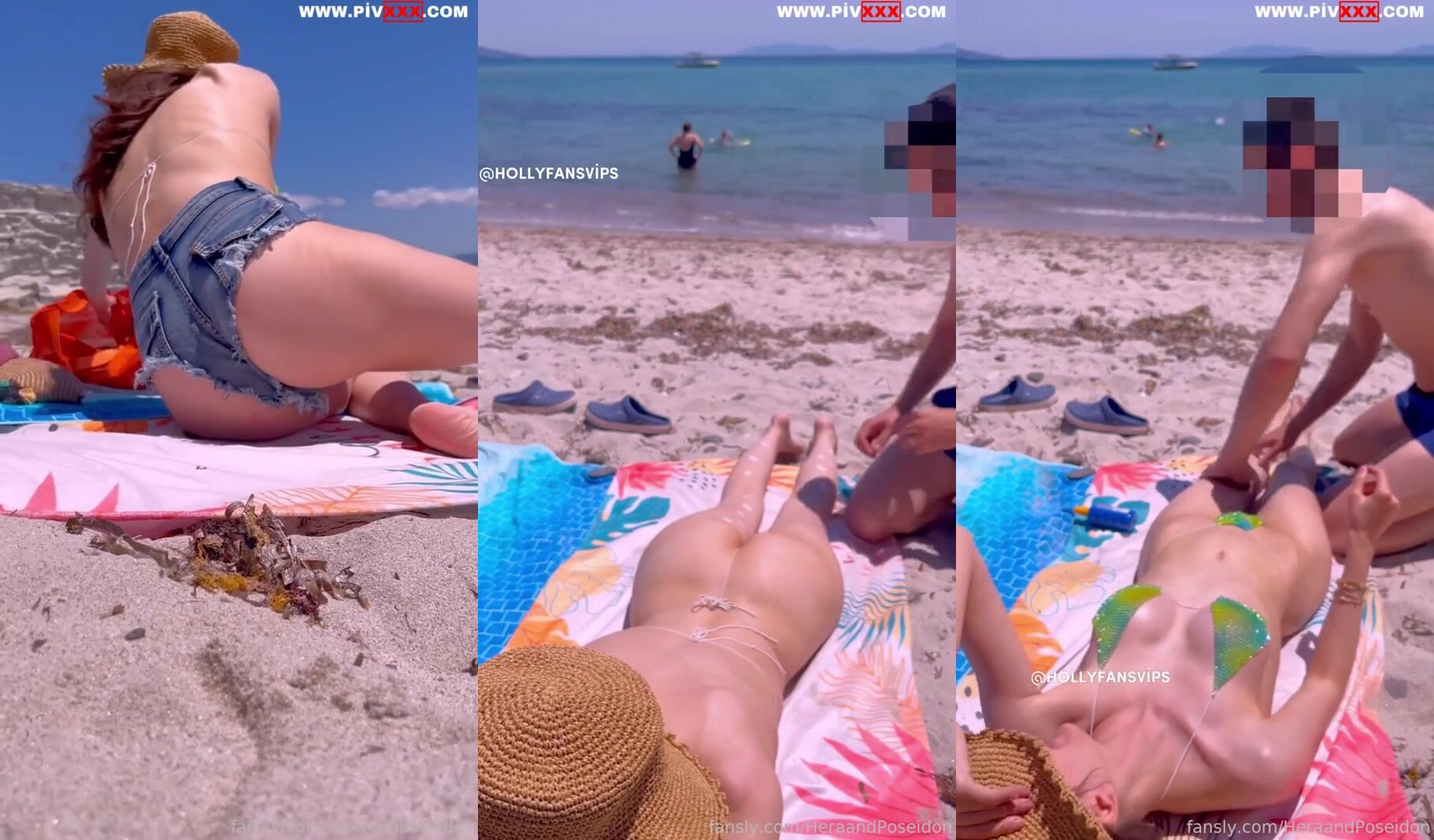 Heraandposeidon plajda losyon sürdürürken kalçalarını ve amını okşattı İfşa Videoları