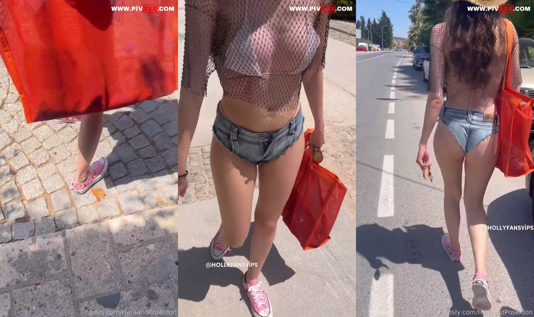 Heraandposeidon file üst ve mini şortla sokakta seksi yürüyüş yapıyor İfşa Videoları