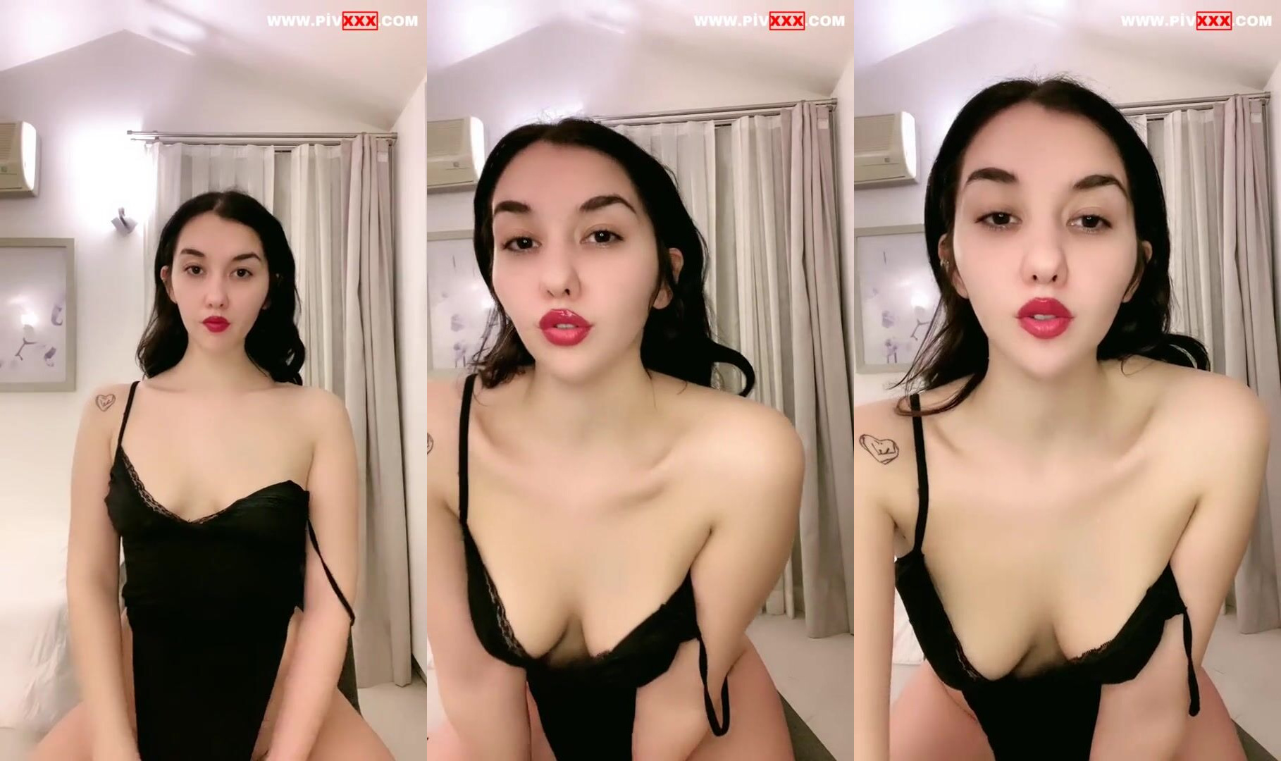 Tango aymila siyah bodysuitle memelerini açıp poz veriyor İfşa Videoları