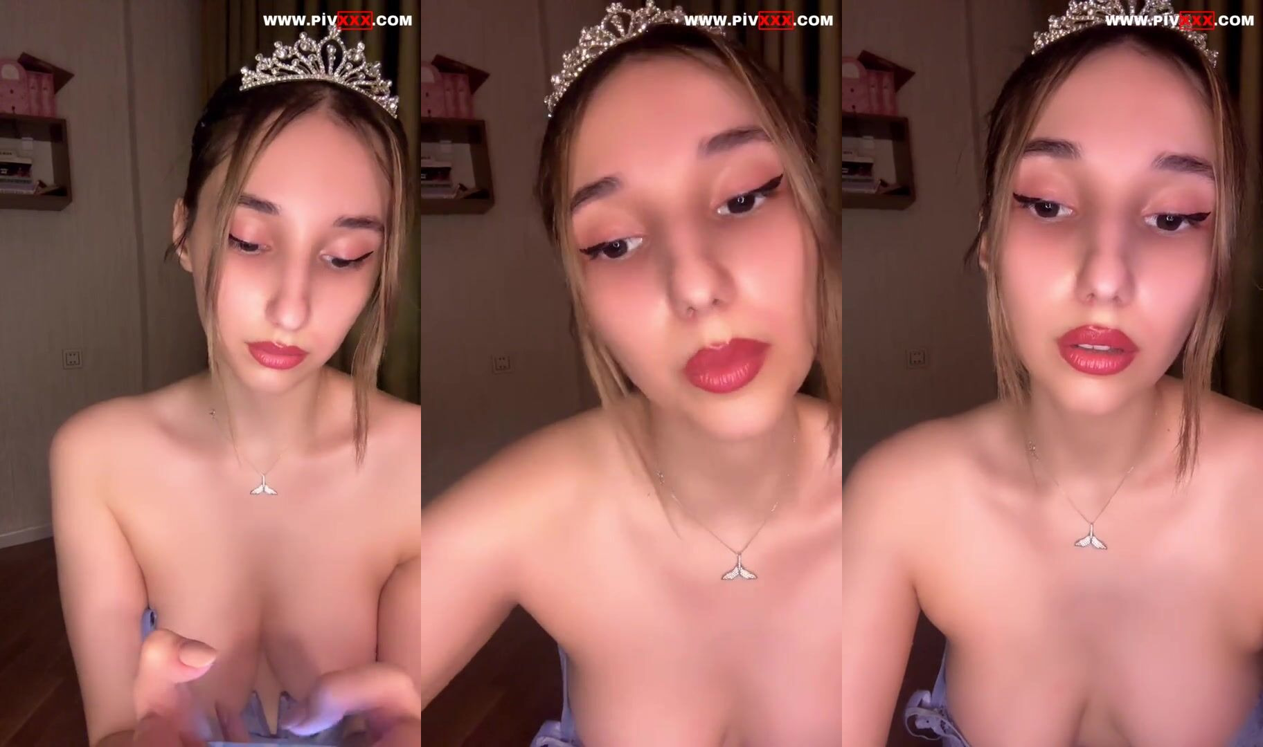 Tango laura taçlı halde memelerini açıp okşuyor İfşa Videoları