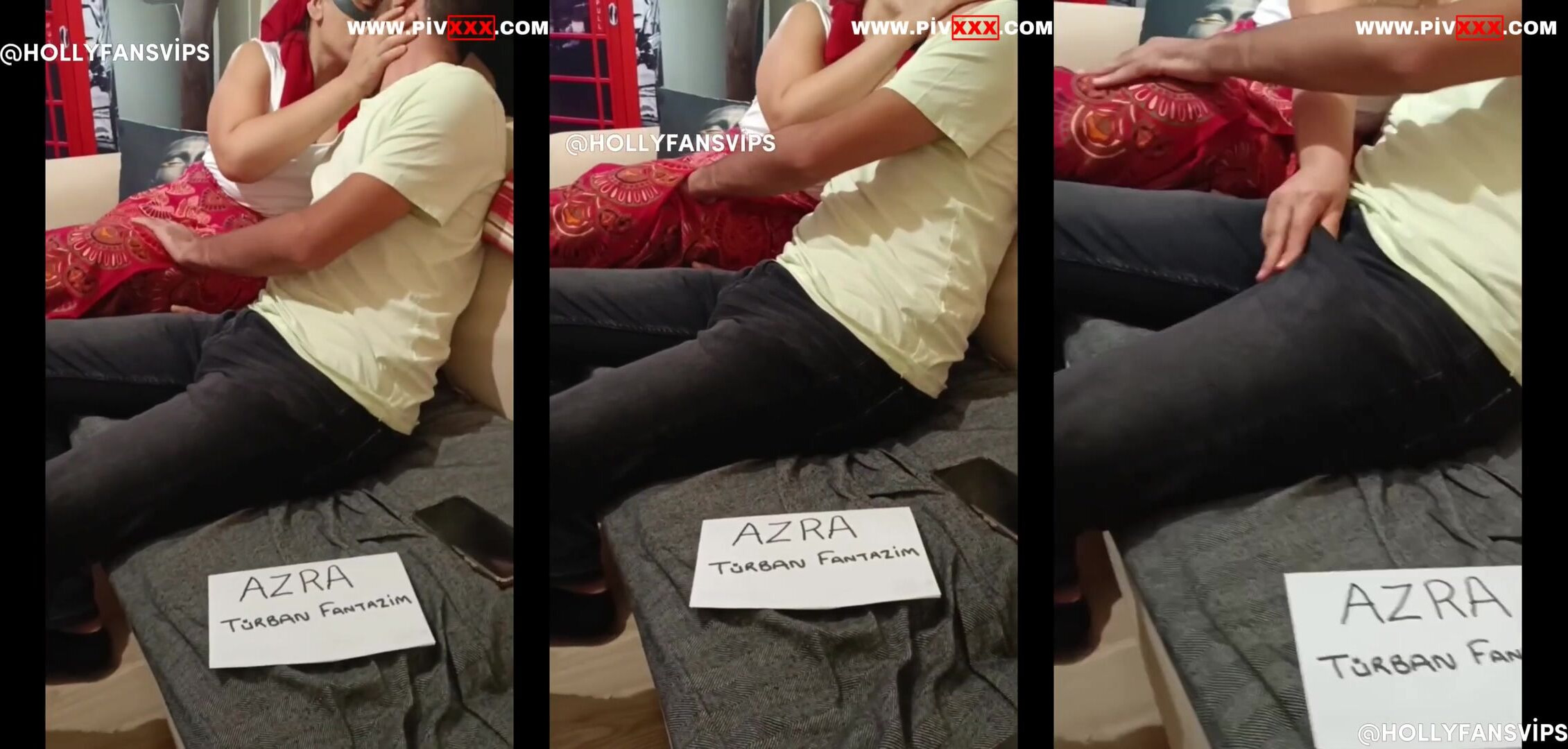 Azra cuckold türban fantazisinde erkeğin sikini pantolon üstünden okşuyor İfşa Videoları