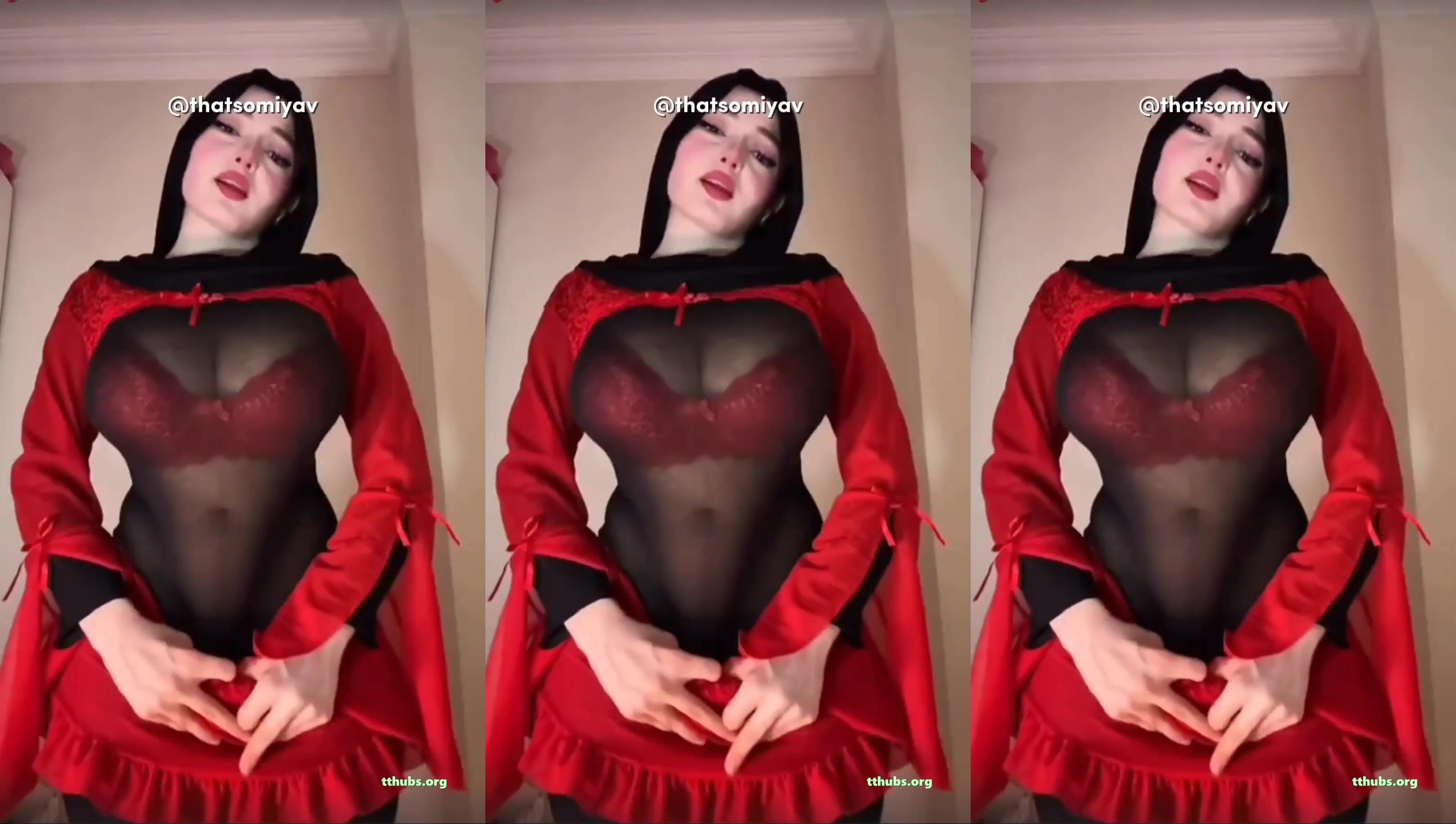 Türbanlı hatun kırmızı sütyenli transparan kıyafetle kalp yapıyor