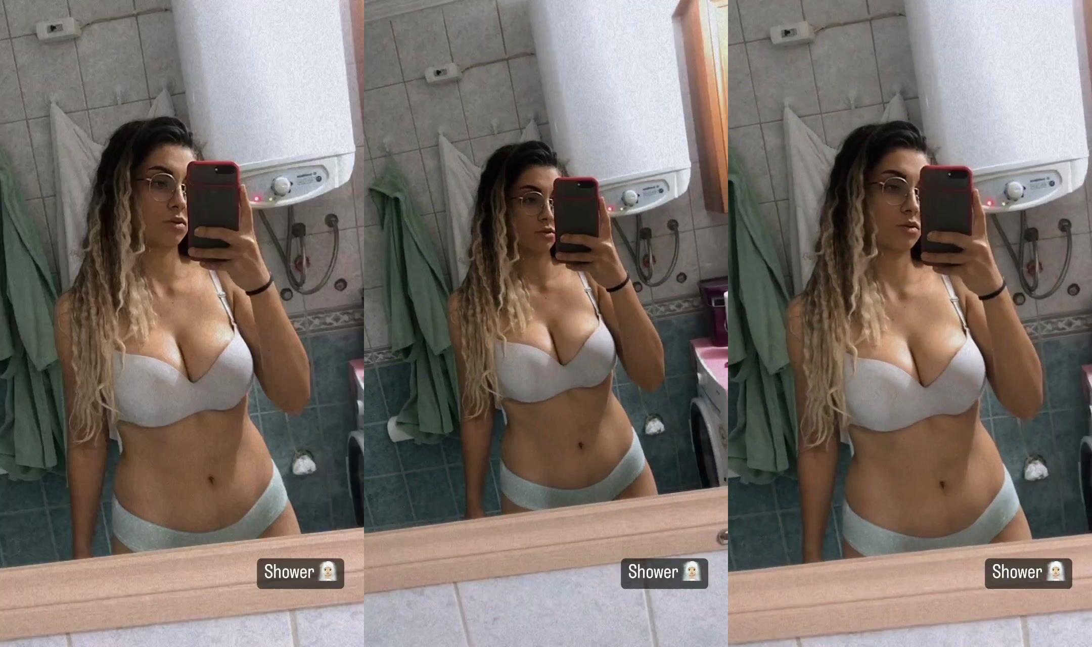 Avatarkado banyo aynasında iç çamaşırıyla kendini çekiyor