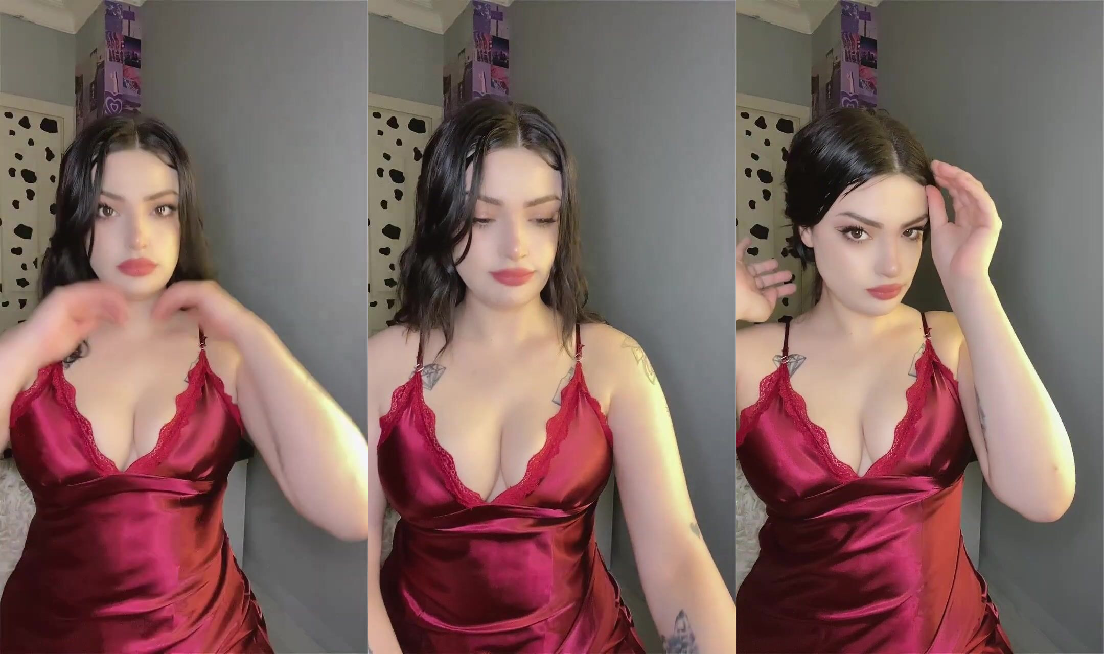 Beyaz tenli Elif kırmızı elbiseyle yayında dekolte veriyor