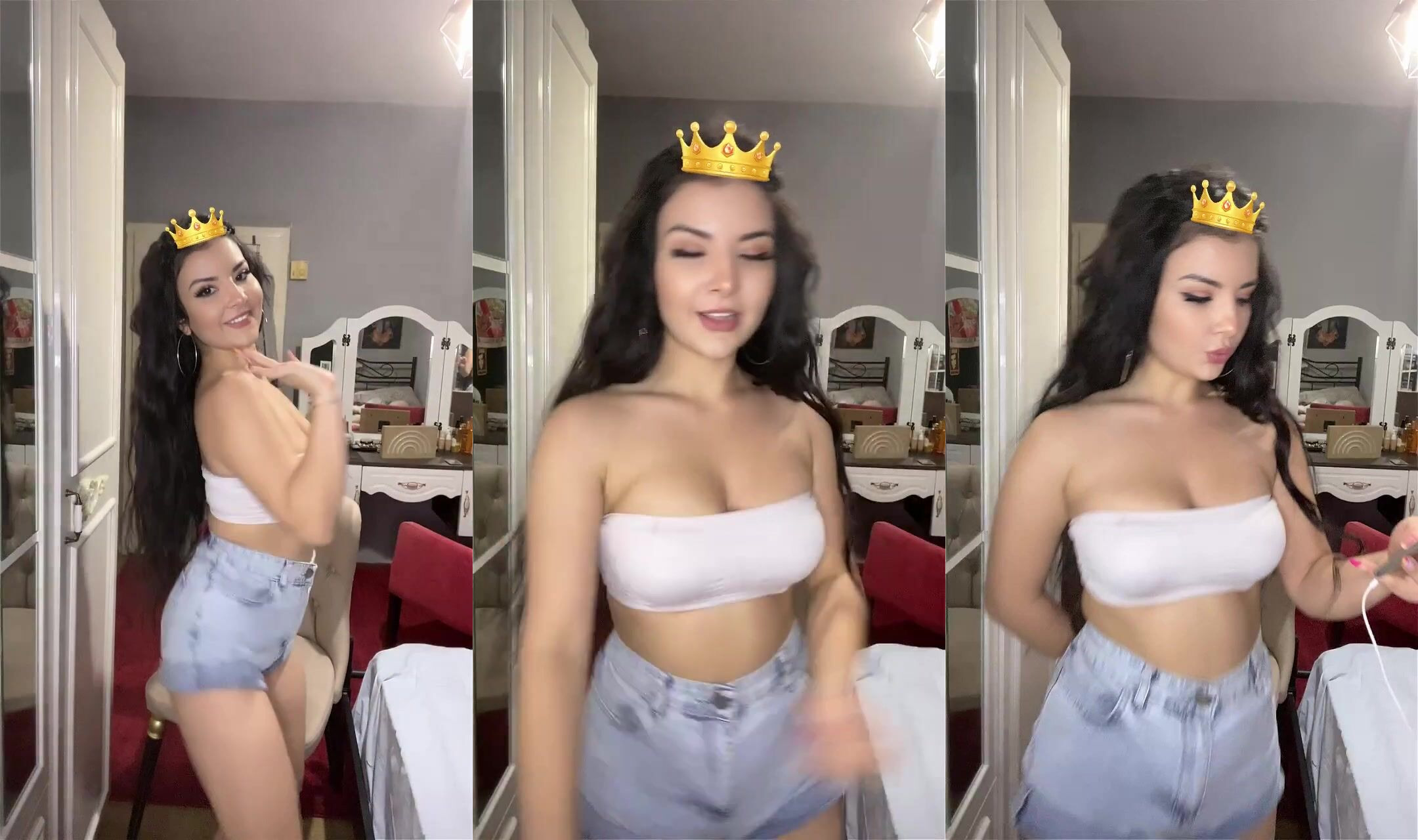 Yeliz büyük yağlı memelerini sallayarak yayında dans ediyor