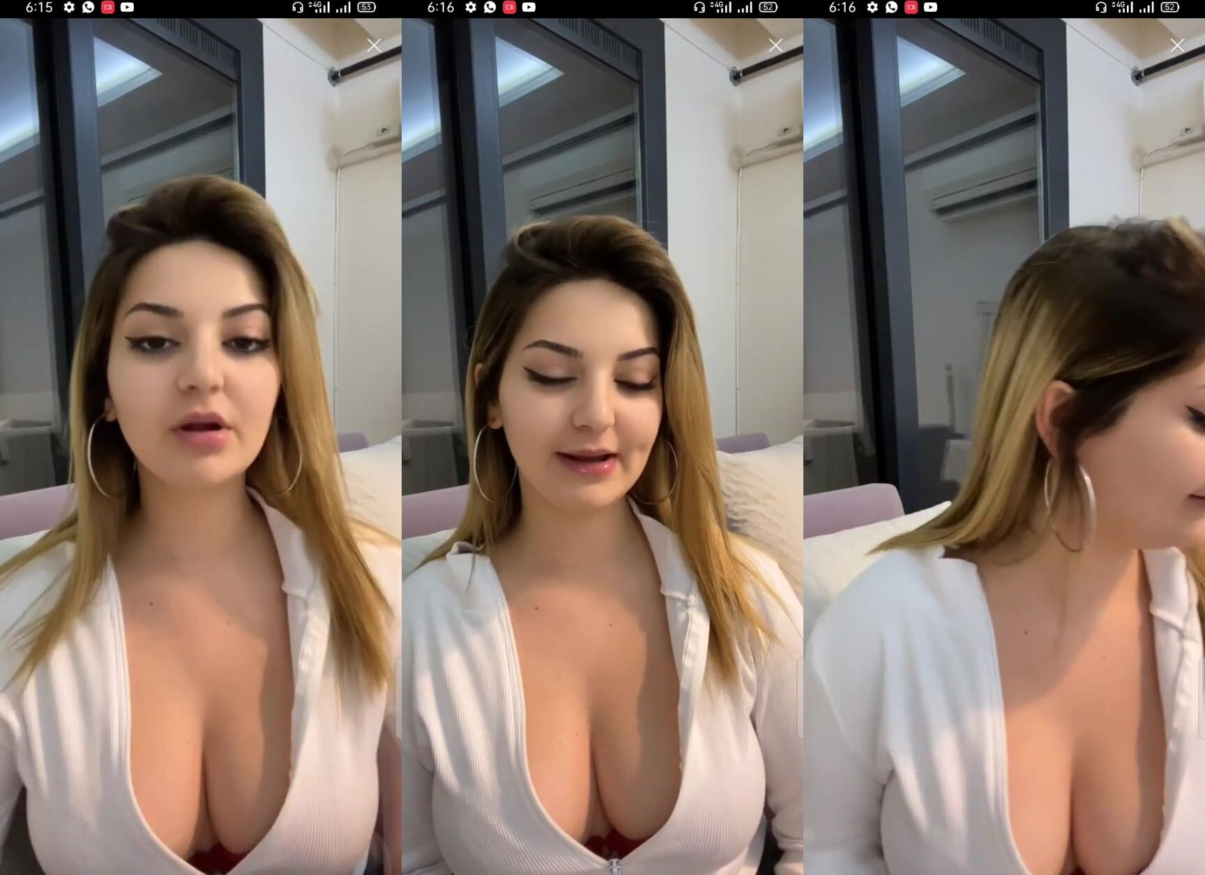 Sekreter kaltak yayında kocaman memelerine dekolte veriyor
