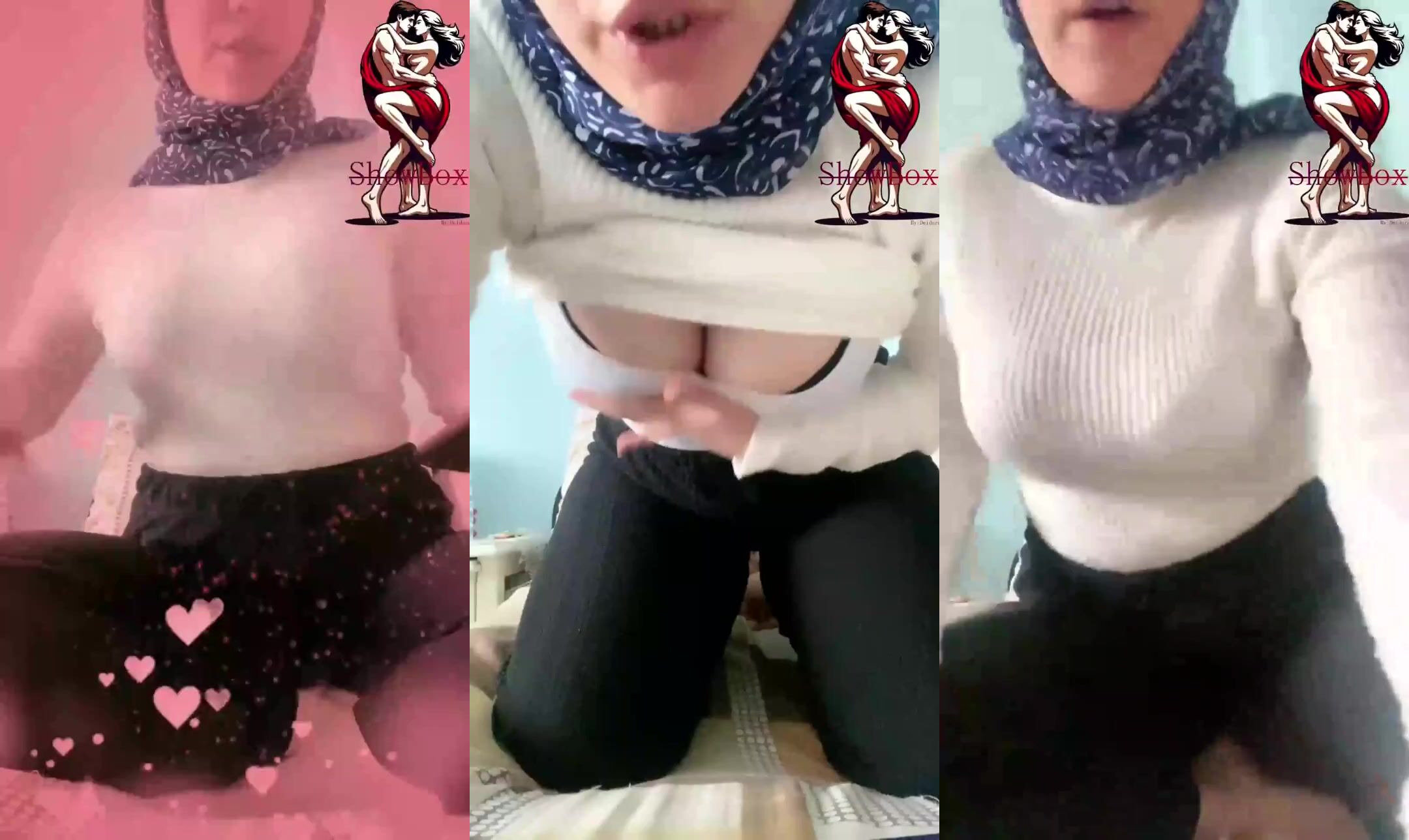 Türbanlı kadın memelerini sallayıp sütyenini açıyor