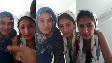 İki türbanlı kürt kadın yayında meme dekoltesi veriyor