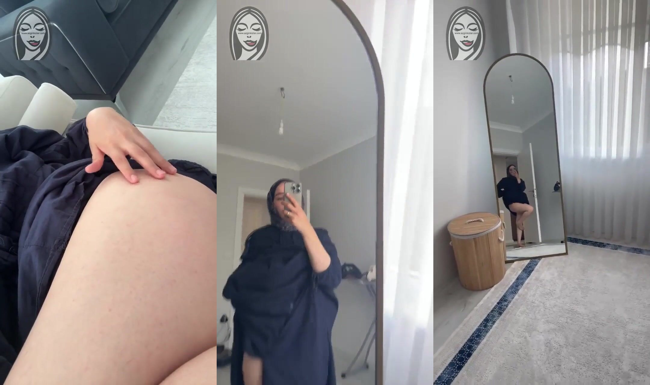 Evli türbanlı eteğini kaldırıp bacaklarını sergiliyor