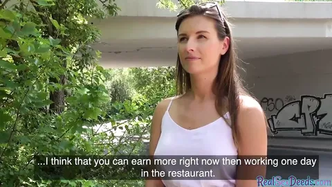Pulled skinny European agrees to fuck outdoor